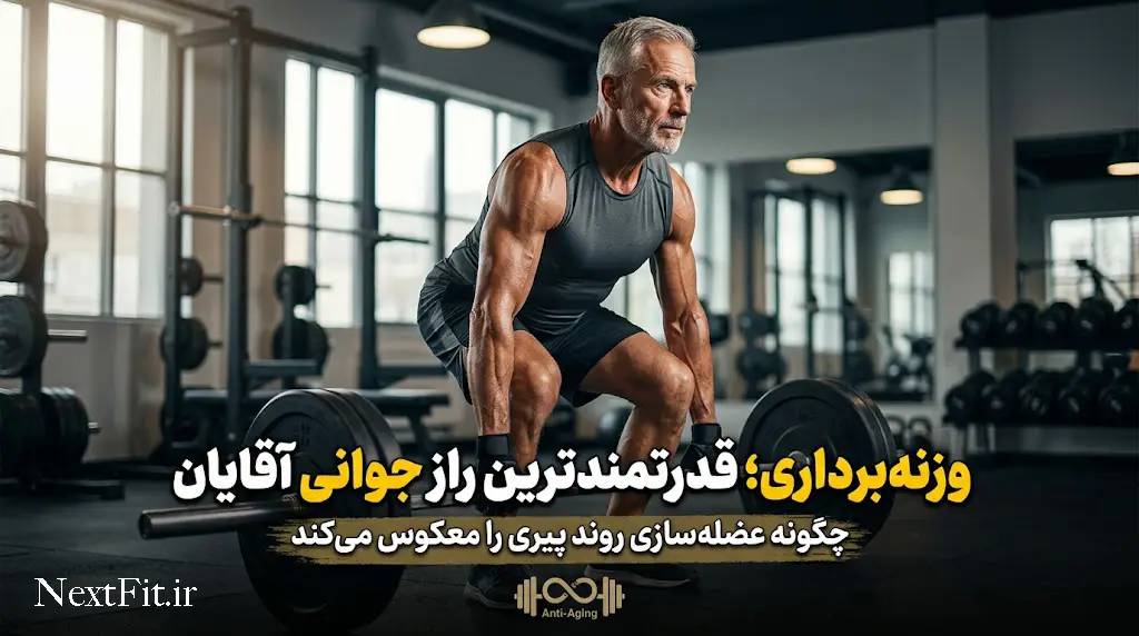تمرینات قدرتی برای آقایان٬ مردی مسن و در عین حال ورزیده و با اندامی متناسب، در حال لیفت هالتر سنگین